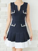 Andy/AN-ON2821/ワンピース/ミニドレス/キャバドレス/プリーツ/バイカラー/Vネック/カットアウト/デザインポケット/ノースリーブ
