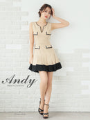 Andy/AN-ON2821/ワンピース/ミニドレス/キャバドレス/プリーツ/バイカラー/Vネック/カットアウト/デザインポケット/ノースリーブ
