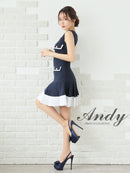 Andy/AN-ON2821/ワンピース/ミニドレス/キャバドレス/プリーツ/バイカラー/Vネック/カットアウト/デザインポケット/ノースリーブ