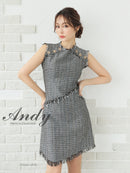 Andy/AN-ON2822/ワンピース/ミニドレス/キャバドレス/ツイード/ボタン/フリンジ/ノースリーブ/Aライン/フレア