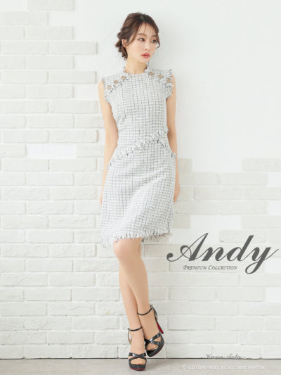 Andy/AN-ON2822/ワンピース/ミニドレス/キャバドレス/ツイード/ボタン/フリンジ/ノースリーブ/Aライン/フレア
