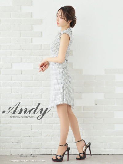 Andy/AN-ON2822/ワンピース/ミニドレス/キャバドレス/ツイード/ボタン/フリンジ/ノースリーブ/Aライン/フレア