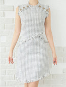 Andy/AN-ON2822/ワンピース/ミニドレス/キャバドレス/ツイード/ボタン/フリンジ/ノースリーブ/Aライン/フレア