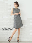 Andy/AN-ON2822/ワンピース/ミニドレス/キャバドレス/ツイード/ボタン/フリンジ/ノースリーブ/Aライン/フレア