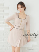 Andy/AN-ON2823/ワンピース/ミニドレス/キャバドレス/フロントジップ/バイカラー/チェーン/袖あり/七分袖/プリーツ