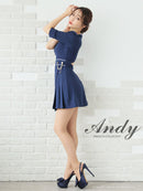 Andy/AN-ON2823/ワンピース/ミニドレス/キャバドレス/フロントジップ/バイカラー/チェーン/袖あり/七分袖/プリーツ