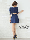 Andy/AN-ON2823/ワンピース/ミニドレス/キャバドレス/フロントジップ/バイカラー/チェーン/袖あり/七分袖/プリーツ
