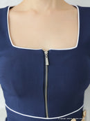 Andy/AN-ON2823/ワンピース/ミニドレス/キャバドレス/フロントジップ/バイカラー/チェーン/袖あり/七分袖/プリーツ