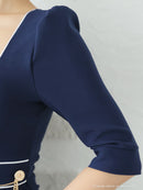 Andy/AN-ON2823/ワンピース/ミニドレス/キャバドレス/フロントジップ/バイカラー/チェーン/袖あり/七分袖/プリーツ