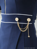 Andy/AN-ON2823/ワンピース/ミニドレス/キャバドレス/フロントジップ/バイカラー/チェーン/袖あり/七分袖/プリーツ