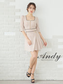 Andy/AN-ON2823/ワンピース/ミニドレス/キャバドレス/フロントジップ/バイカラー/チェーン/袖あり/七分袖/プリーツ