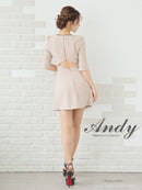 Andy/AN-ON2823/ワンピース/ミニドレス/キャバドレス/フロントジップ/バイカラー/チェーン/袖あり/七分袖/プリーツ
