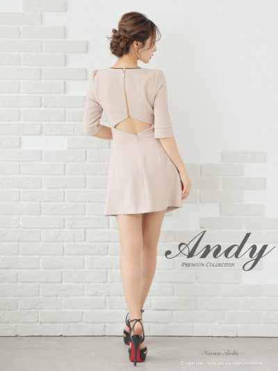 Andy/AN-ON2823/ワンピース/ミニドレス/キャバドレス/フロントジップ/バイカラー/チェーン/袖あり/七分袖/プリーツ