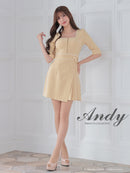 Andy/AN-ON2823/ワンピース/ミニドレス/キャバドレス/フロントジップ/バイカラー/チェーン/袖あり/七分袖/プリーツ