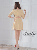 Andy/AN-ON2823/ワンピース/ミニドレス/キャバドレス/フロントジップ/バイカラー/チェーン/袖あり/七分袖/プリーツ