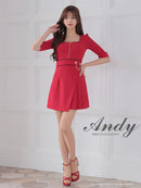 Andy/AN-ON2823/ワンピース/ミニドレス/キャバドレス/フロントジップ/バイカラー/チェーン/袖あり/七分袖/プリーツ