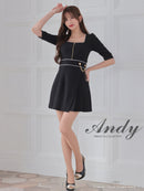 Andy/AN-ON2823/ワンピース/ミニドレス/キャバドレス/フロントジップ/バイカラー/チェーン/袖あり/七分袖/プリーツ