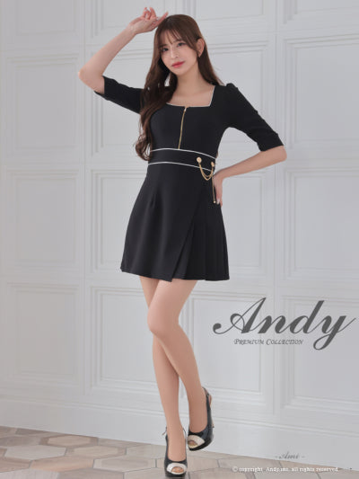 Andy/AN-ON2823/ワンピース/ミニドレス/キャバドレス/フロントジップ/バイカラー/チェーン/袖あり/七分袖/プリーツ