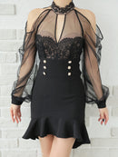 Andy/AN-ON2826/ワンピース/ミニドレス/キャバドレス/シアー/レース/ マーメイド/フリル/パールボタン/袖あり/長袖