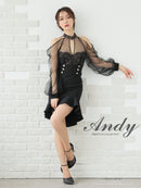 Andy/AN-ON2826/ワンピース/ミニドレス/キャバドレス/シアー/レース/ マーメイド/フリル/パールボタン/袖あり/長袖