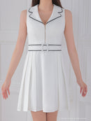 Andy/AN-ON2831/ワンピース/キャバドレス/フロントジップ/バイカラー/フレア/プリーツスカート/ミニドレス/ベルト風/襟付き/ノースリーブ