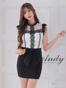 Andy/AN-ON2837/ワンピース/ミニドレス/キャバドレス/切替ワンピース/リボン/レース/ショルダーフリル/ノースリーブ/タイト