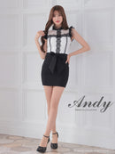 Andy/AN-ON2837/ワンピース/ミニドレス/キャバドレス/切替ワンピース/リボン/レース/ショルダーフリル/ノースリーブ/タイト