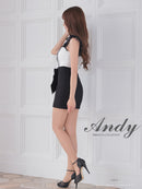 Andy/AN-ON2837/ワンピース/ミニドレス/キャバドレス/切替ワンピース/リボン/レース/ショルダーフリル/ノースリーブ/タイト