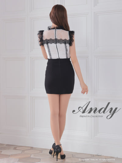 Andy/AN-ON2837/ワンピース/ミニドレス/キャバドレス/切替ワンピース/リボン/レース/ショルダーフリル/ノースリーブ/タイト