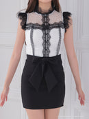 Andy/AN-ON2837/ワンピース/ミニドレス/キャバドレス/切替ワンピース/リボン/レース/ショルダーフリル/ノースリーブ/タイト