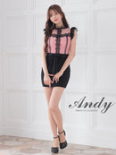 Andy/AN-ON2837/ワンピース/ミニドレス/キャバドレス/切替ワンピース/リボン/レース/ショルダーフリル/ノースリーブ/タイト