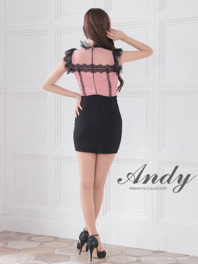 Andy/AN-ON2837/ワンピース/ミニドレス/キャバドレス/切替ワンピース/リボン/レース/ショルダーフリル/ノースリーブ/タイト