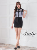 Andy/AN-ON2837/ワンピース/ミニドレス/キャバドレス/切替ワンピース/リボン/レース/ショルダーフリル/ノースリーブ/タイト