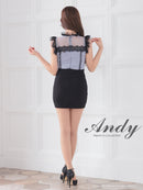 Andy/AN-ON2837/ワンピース/ミニドレス/キャバドレス/切替ワンピース/リボン/レース/ショルダーフリル/ノースリーブ/タイト