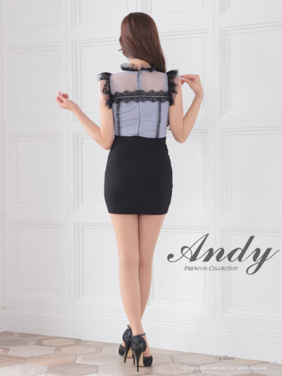 Andy/AN-ON2837/ワンピース/ミニドレス/キャバドレス/切替ワンピース/リボン/レース/ショルダーフリル/ノースリーブ/タイト