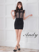Andy/AN-ON2837/ワンピース/ミニドレス/キャバドレス/切替ワンピース/リボン/レース/ショルダーフリル/ノースリーブ/タイト