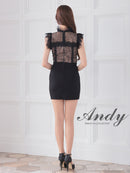 Andy/AN-ON2837/ワンピース/ミニドレス/キャバドレス/切替ワンピース/リボン/レース/ショルダーフリル/ノースリーブ/タイト