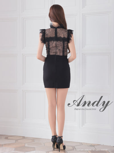 Andy/AN-ON2837/ワンピース/ミニドレス/キャバドレス/切替ワンピース/リボン/レース/ショルダーフリル/ノースリーブ/タイト