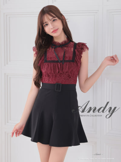 Andy/AN-ON2838/ワンピース/ミニドレス/キャバドレス/シースルー/リボン/レース/ショルダーフリル/ノースリーブ/フレア