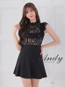 Andy/AN-ON2838/ワンピース/ミニドレス/キャバドレス/シースルー/リボン/レース/ショルダーフリル/ノースリーブ/フレア