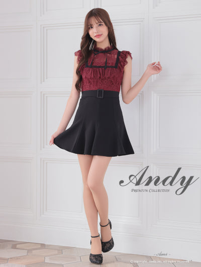 Andy/AN-ON2838/ワンピース/ミニドレス/キャバドレス/シースルー/リボン/レース/ショルダーフリル/ノースリーブ/フレア