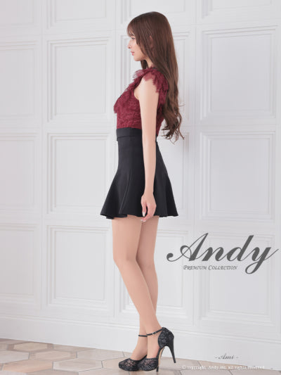 Andy/AN-ON2838/ワンピース/ミニドレス/キャバドレス/シースルー/リボン/レース/ショルダーフリル/ノースリーブ/フレア