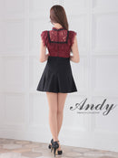 Andy/AN-ON2838/ワンピース/ミニドレス/キャバドレス/シースルー/リボン/レース/ショルダーフリル/ノースリーブ/フレア