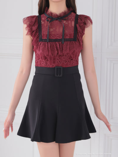 Andy/AN-ON2838/ワンピース/ミニドレス/キャバドレス/シースルー/リボン/レース/ショルダーフリル/ノースリーブ/フレア