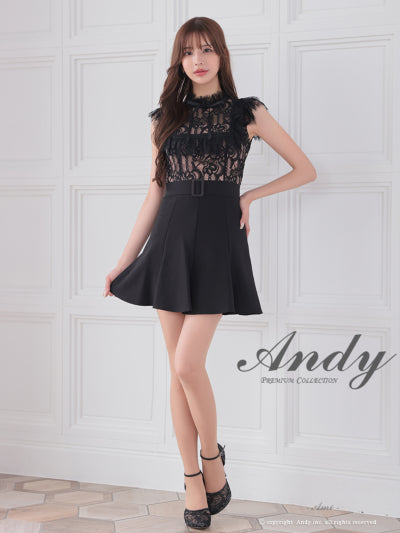 Andy/AN-ON2838/ワンピース/ミニドレス/キャバドレス/シースルー/リボン/レース/ショルダーフリル/ノースリーブ/フレア