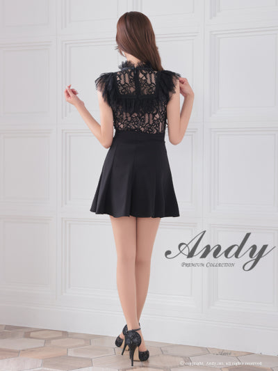 Andy/AN-ON2838/ワンピース/ミニドレス/キャバドレス/シースルー/リボン/レース/ショルダーフリル/ノースリーブ/フレア