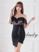 Andy/AN-ON2839/ミニドレス/キャバドレス/レース/オフショルダー/リボン/タイト/切替ワンピース