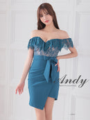 Andy/AN-ON2839/ミニドレス/キャバドレス/レース/オフショルダー/リボン/タイト/切替ワンピース