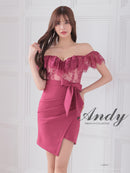 Andy/AN-ON2839/ミニドレス/キャバドレス/レース/オフショルダー/リボン/タイト/切替ワンピース