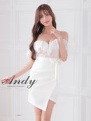 Andy/AN-ON2839/ミニドレス/キャバドレス/レース/オフショルダー/リボン/タイト/切替ワンピース